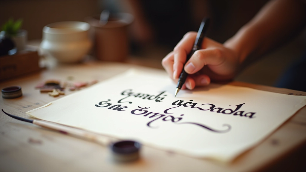 Calligraphy workshop showing hand-written Turkish script with traditional reed pen and ink