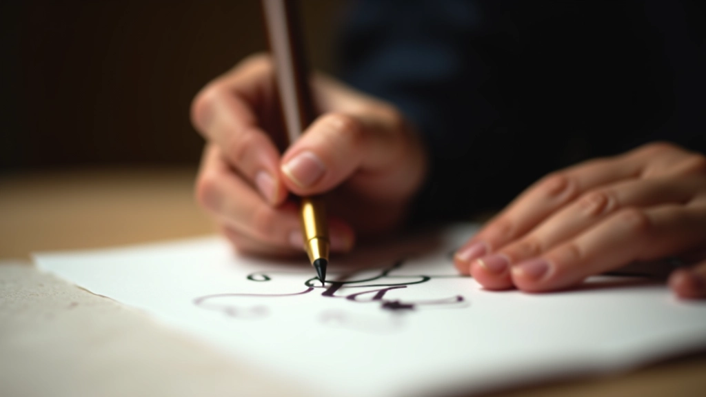 Close-up demonstration of hand holding reed pen at proper angle, showing correct grip and positioning for Ottoman script