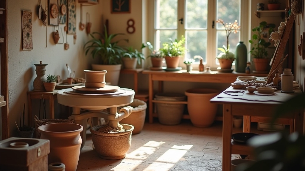 Well-organized home craft studio with multiple Turkish art stations