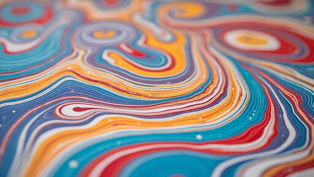 Close-up of marbling art with swirled colors creating intricate Turkish ebru patterns