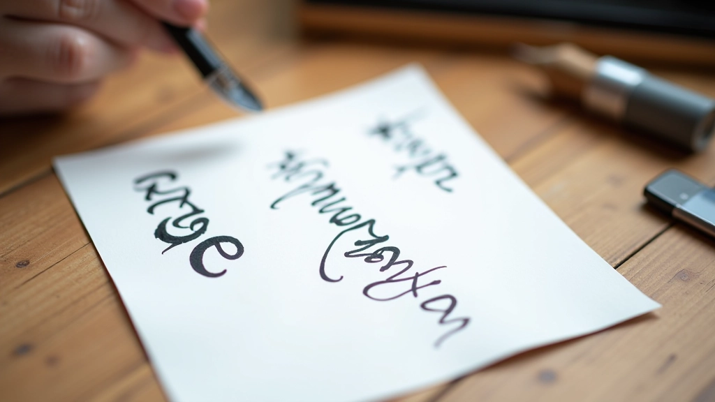 Student's practice sheet showing repeated calligraphy strokes and letterforms with notes and corrections